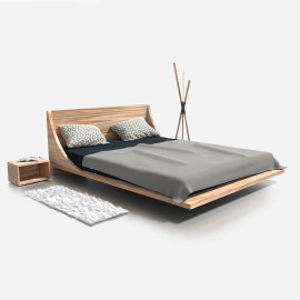 Bed with a wooden headboard